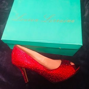 Lauren Lorraine Ruby Red Peep Toe Shoes